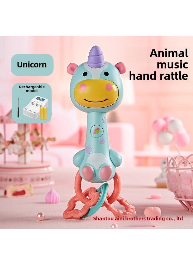 Infant Hand Stick Newborn Soothing Doll Infant 0-1 Year Old Baby Toy Sound And Light Hand Rattle-Color:Hand Rattle—unicorn (color Box) Rechargeable Version