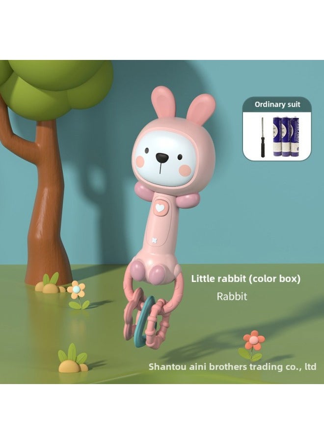 Infant Hand Stick Newborn Soothing Doll Infant 0-1 Year Old Baby Toy Sound And Light Hand Rattle-Color:Hand Rattle—rabbit (color Box) Battery Version