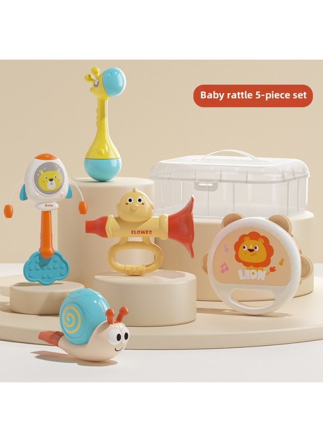 Infants Coax Baby To Turn Happy Busy Board Hand Catch Ball Early Education Whistle Stack High Tambourine Rattle Baby Toy-Color:Musical Instrument Set 5-piece Storage Box-mail Order Box