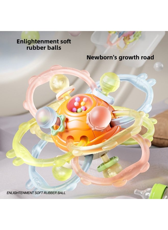 Manhattan Hand-held Ball Early Education Baby Molar Silicone Rattle Educational Toy Hand-held Training Anti-eating Hand Artifact-Color:Manhattan Hand Ball--pink