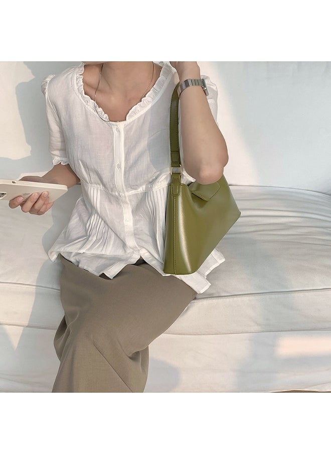 Deluxe Soft Leather Baguette Shoulder Bag Fashion Temperament Retro Tote Daily Commute Underarm Bag