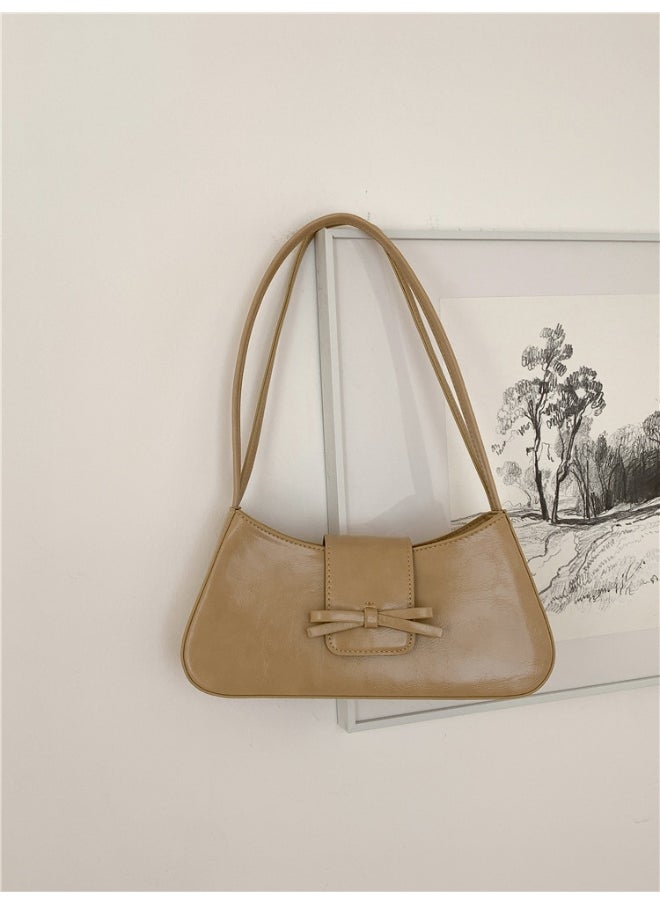 Korean Bag Women's Bag Single Shoulder Baguette Bag Fashion Minimalist Bow Underarm Bag