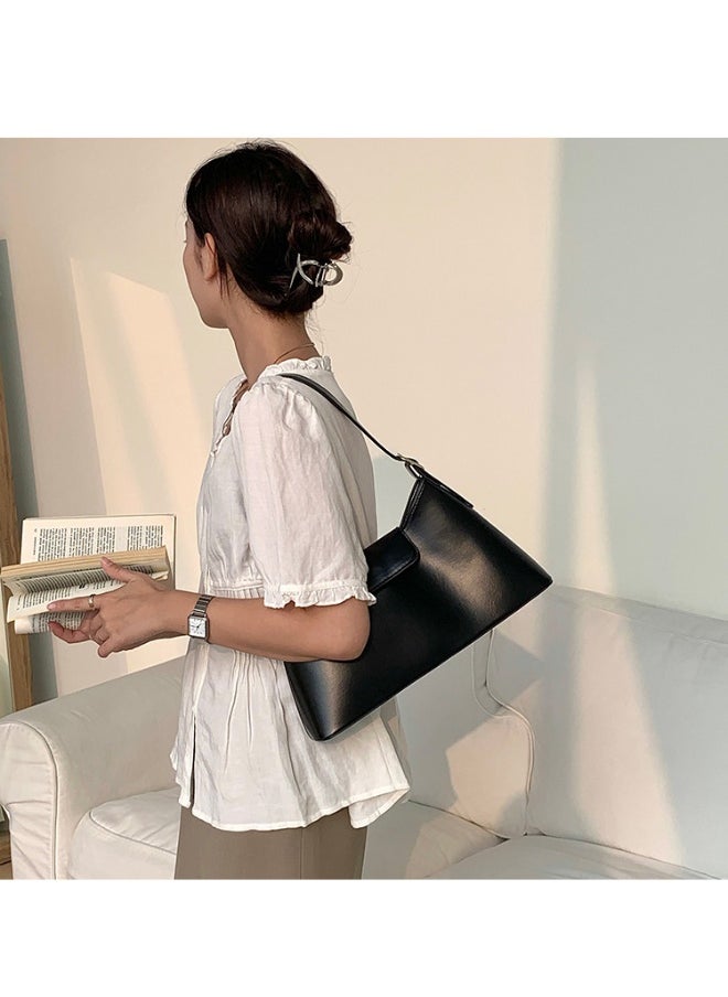 Deluxe Soft Leather Baguette Shoulder Bag Fashion Temperament Retro Tote Daily Commute Underarm Bag