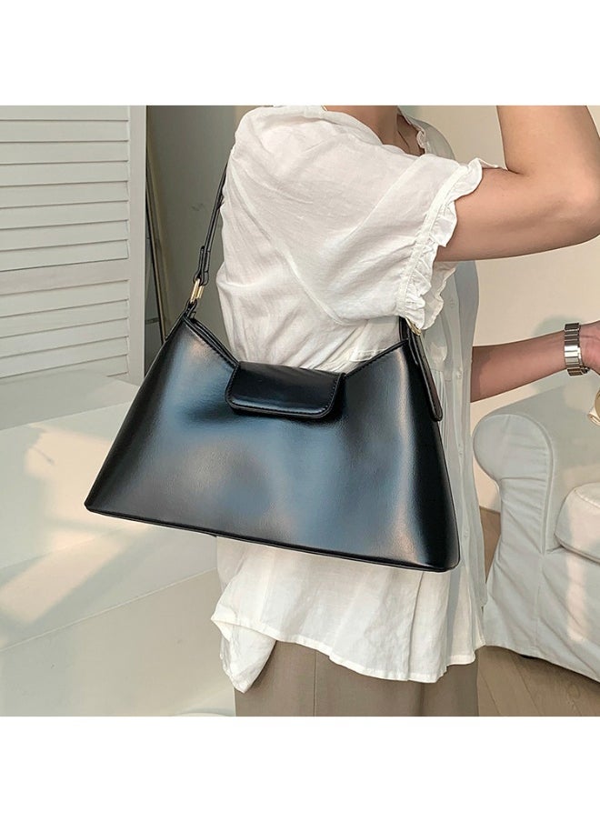 Deluxe Soft Leather Baguette Shoulder Bag Fashion Temperament Retro Tote Daily Commute Underarm Bag