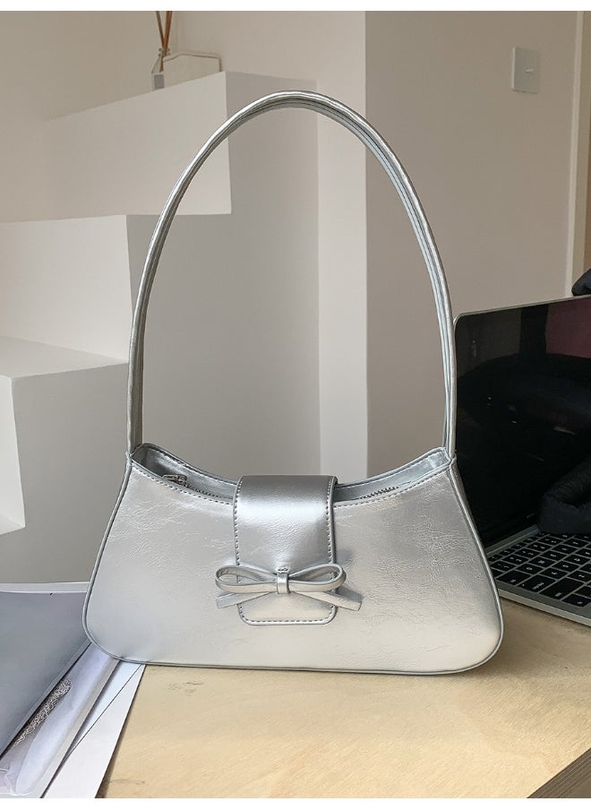 Korean Bag Women's Bag Single Shoulder Baguette Bag Fashion Minimalist Bow Underarm Bag