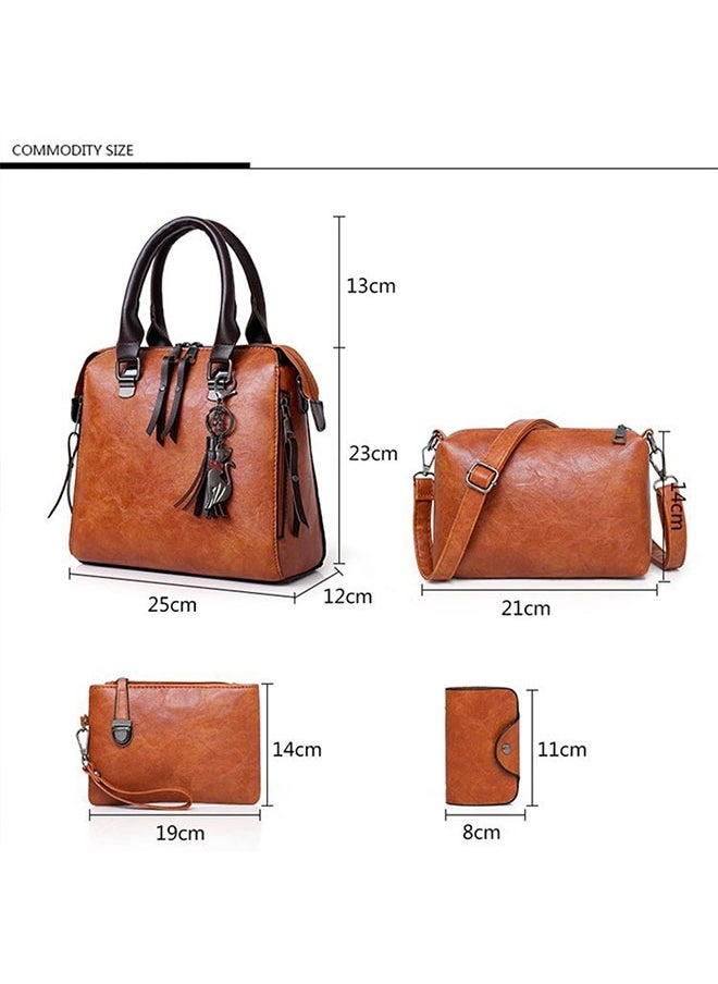 4-Piece Double Zipper Bags Brown