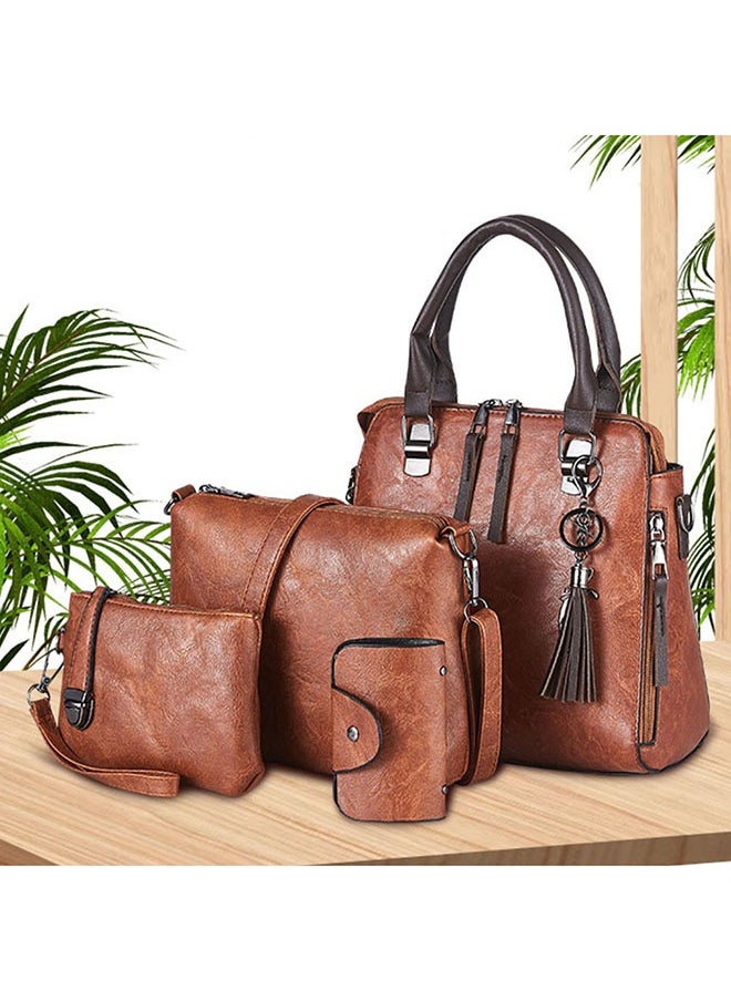 4-Piece Double Zipper Bags Brown