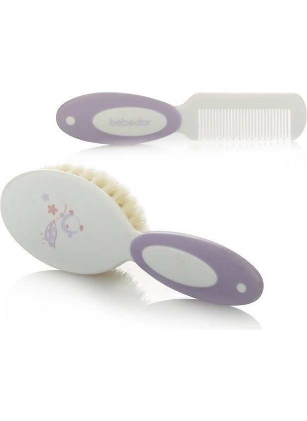 Natural Bristle Brush & Comb Set (CODE:573) - Lilac