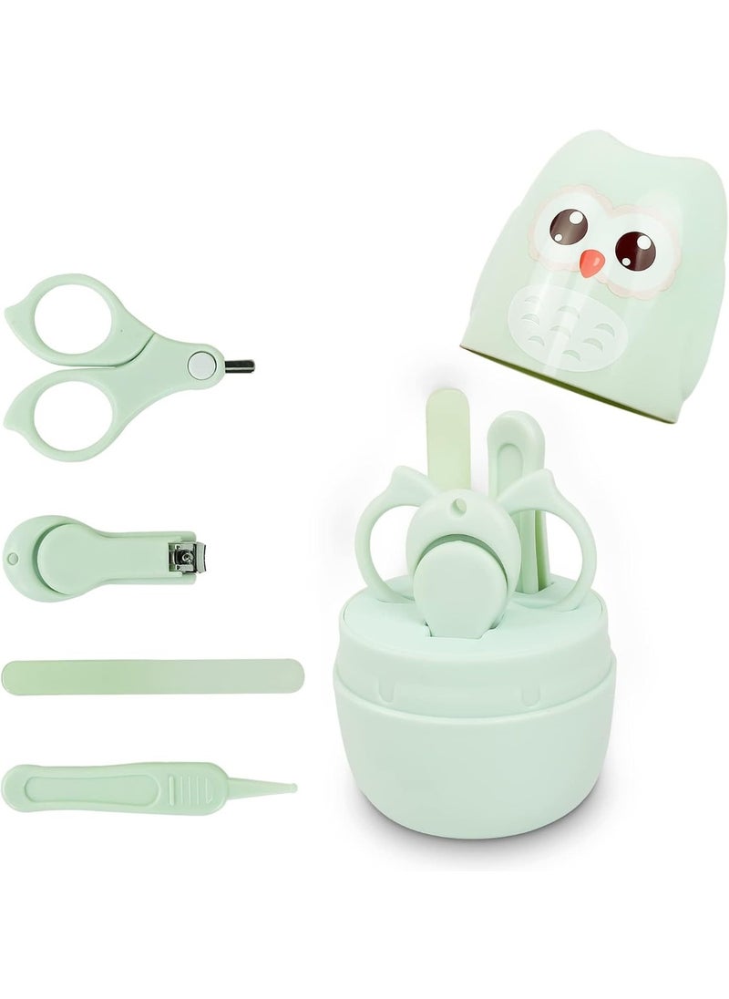 Mumoo Bear Baby Nail Clippers, 4-in-1 Safe Baby Nail Kit with Cute Case, Nail Clipper, Scissors, Tweezers, Baby Nail File Set for Newborn, Infant, Toddler and Kids-Owl Green