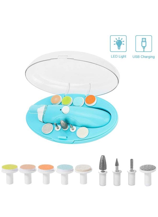 Electric Baby Nail File USB Rechargeable Nail File with 9 Replacement Grinding Heads Nail Care Set