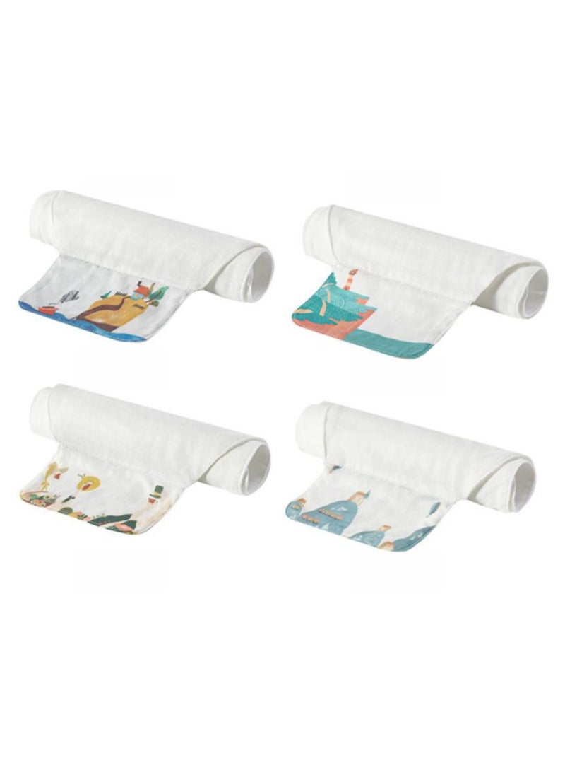 4-Piece Baby Sweat Absorbent Towel Super Soft, 100% Cotton Kids Back Wet Pad Wipes Cartoon, Absorb Muslin Washcloths Back Towels for Unisex Newborn Baby Summer Outdoor Activities (Ship Lighthouse Du