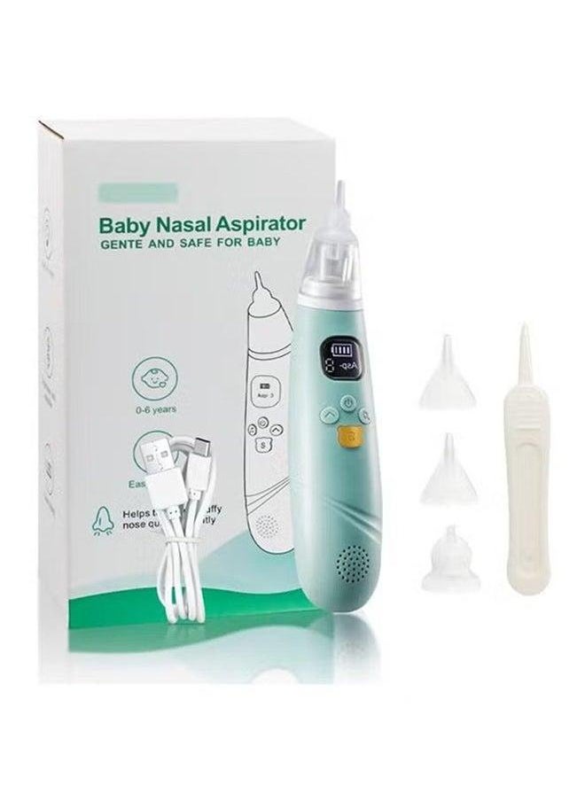 Electric Nasal Aspirator for Baby Safe/Quick/Hygienic Nose Sucker with Suction USB Rechargeable 3 Silicone Heads Cleaner Toddlers Music & Light Soothing Function（Sky Blue)