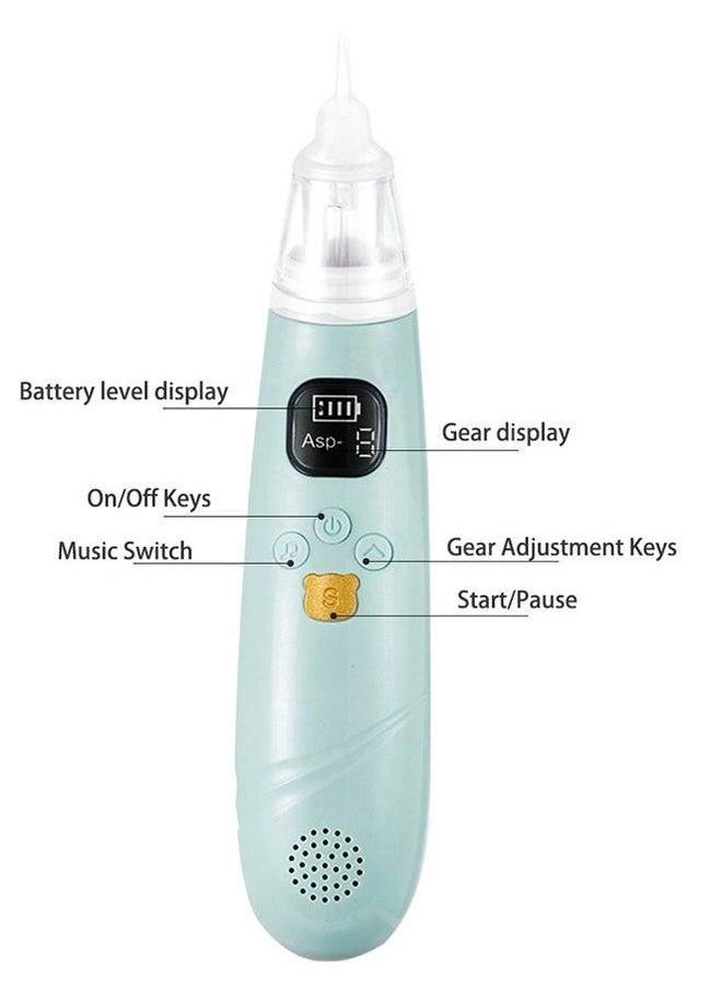 Electric Nasal Aspirator for Baby Safe/Quick/Hygienic Nose Sucker with Suction USB Rechargeable 3 Silicone Heads Cleaner Toddlers Music & Light Soothing Function（Sky Blue)