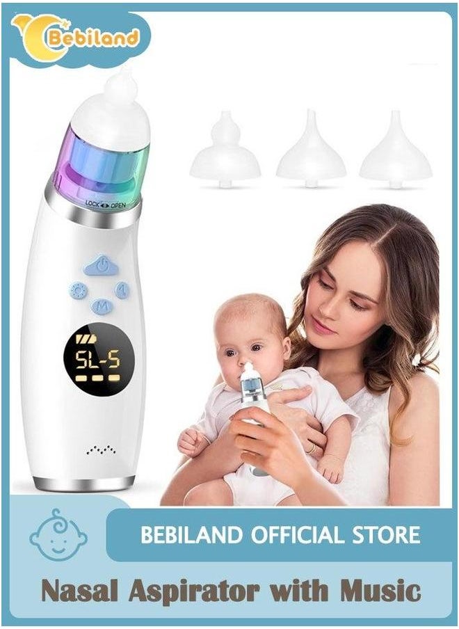 Electric Nasal Aspirator with Music and Light, Waterproof Nose Suction 3 Silicone Tips for Baby, Rechargeable Cleaner Toddler 5 Levels