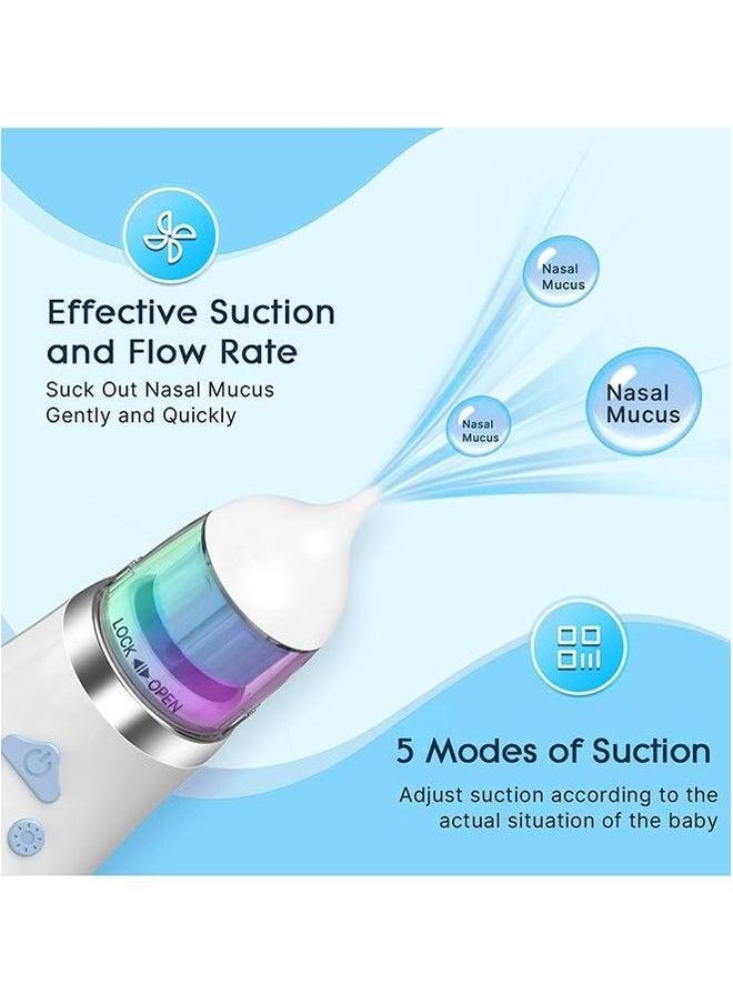 Electric Nasal Aspirator with Music and Light, Waterproof Nose Suction 3 Silicone Tips for Baby, Rechargeable Cleaner Toddler 5 Levels