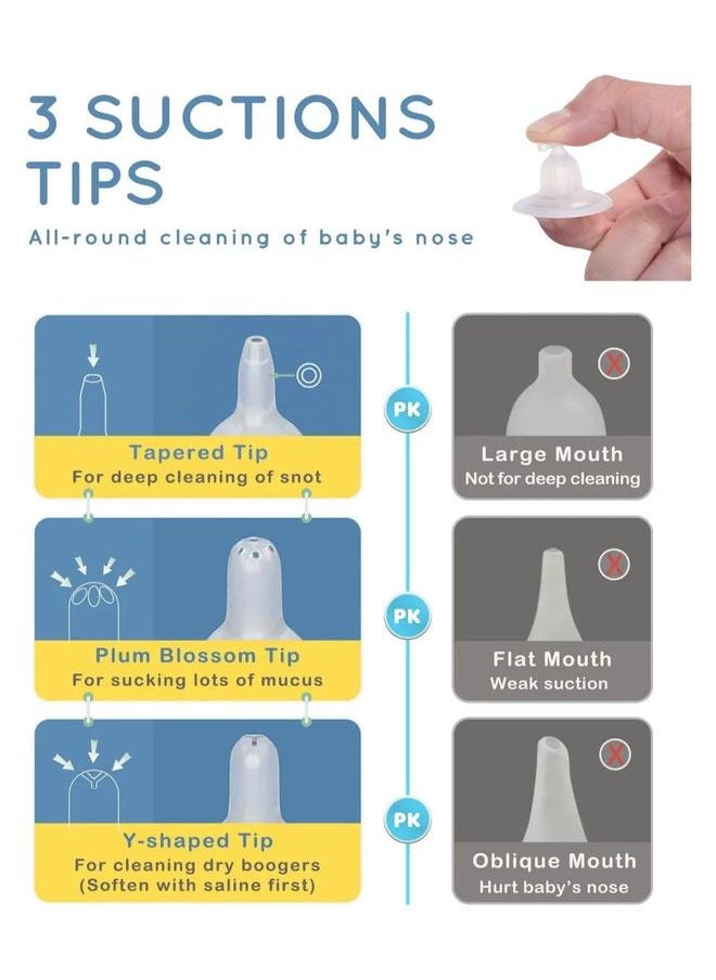 Electric Baby Nasal Aspirator , Rechargeable Sucker with 3 Different Nose Tips, Music, Light .Low Noise, Back-Flow Prevention Cleaner
