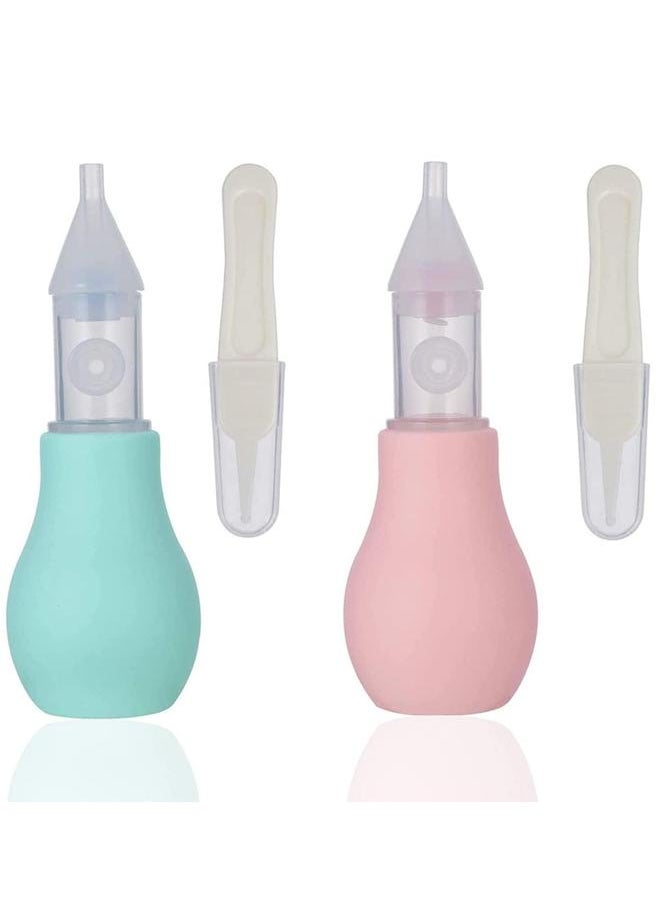 Pack Of 2 Silicone Baby Nasal Aspirator, Premium Anti-Backflow Nose Cleaner, Manual Snot Sucker With Carrying Case