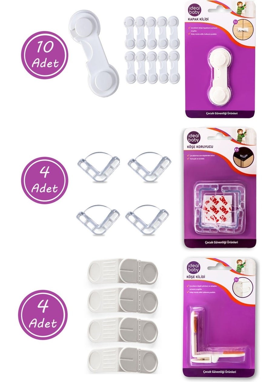 20-Piece Child Safety Lock Set 10 Cabinet Door Locks 4 Corner Protective Locks 4 Corner Locks