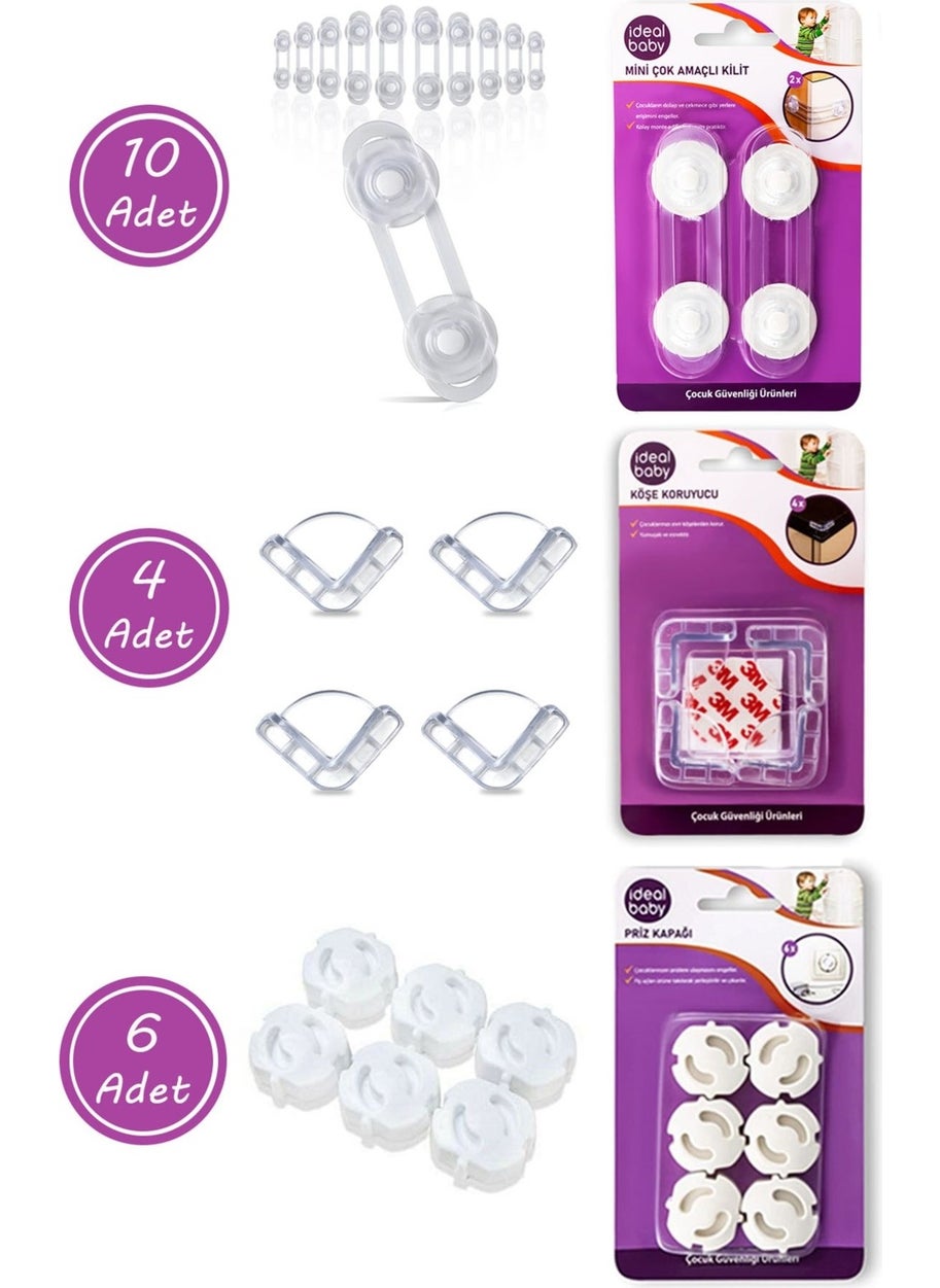 20-Piece Child Safety Safety Set 10 Cabinet Drawer Locks 4 Corner Protective Locks 6 Socket Covers