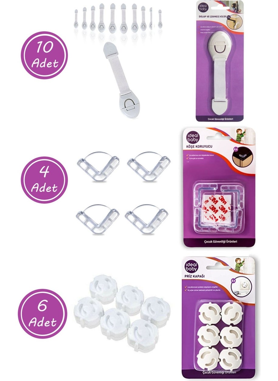 20-Piece Child Safety Safety Set 10 Cabinet Drawer Locks 4 Corner Protective Locks 6 Socket Covers