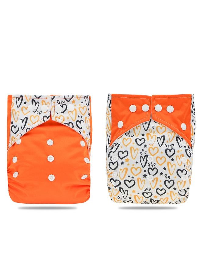 2Pcs Washable Baby Cloth Diaper Breathable Waterproof Training Pants for Newbornorange and heart