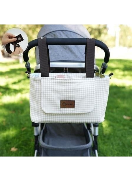 Baby Stroller Organizer Bag, Shoulder Strap, Mother Baby Care Bag, Waterproof, Gingham Series