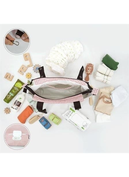 Baby Stroller Organizer Bag, Shoulder Strap, Mother Baby Care Bag, Waterproof, Gingham Series