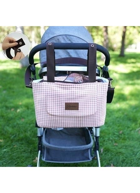 Baby Stroller Organizer Bag, Shoulder Strap, Mother Baby Care Bag, Waterproof, Gingham Series