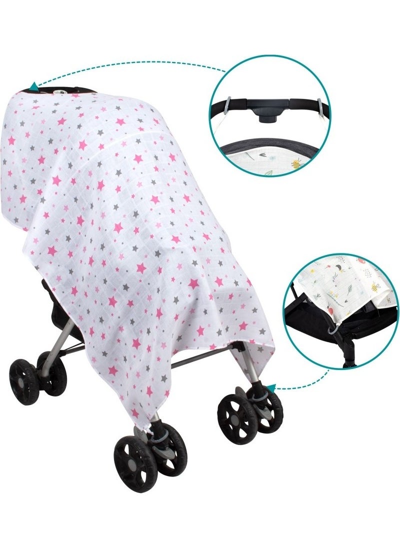Sevibebe Muslin Stroller Cover Art-42 Starburst Pink