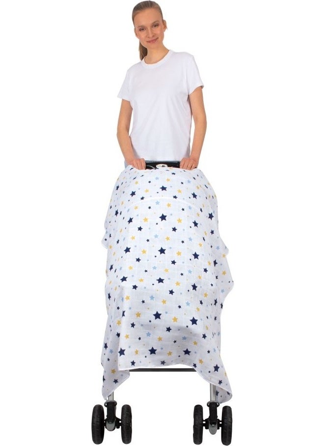Sevibebe Muslin Stroller Cover Art-42 Starburst Blue