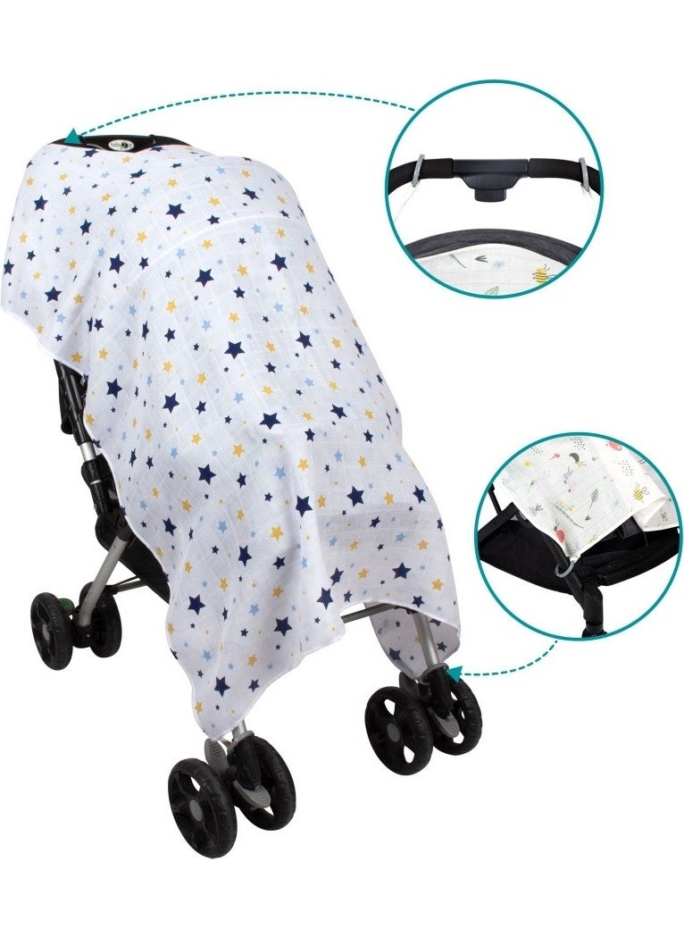 Sevibebe Muslin Stroller Cover Art-42 Starburst Blue