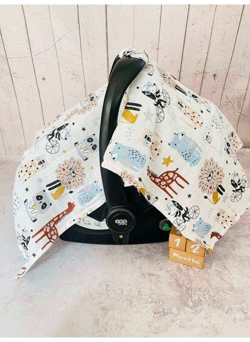 Animals Muslin Cloth Stroller Cover and Infant Carrier Cushion