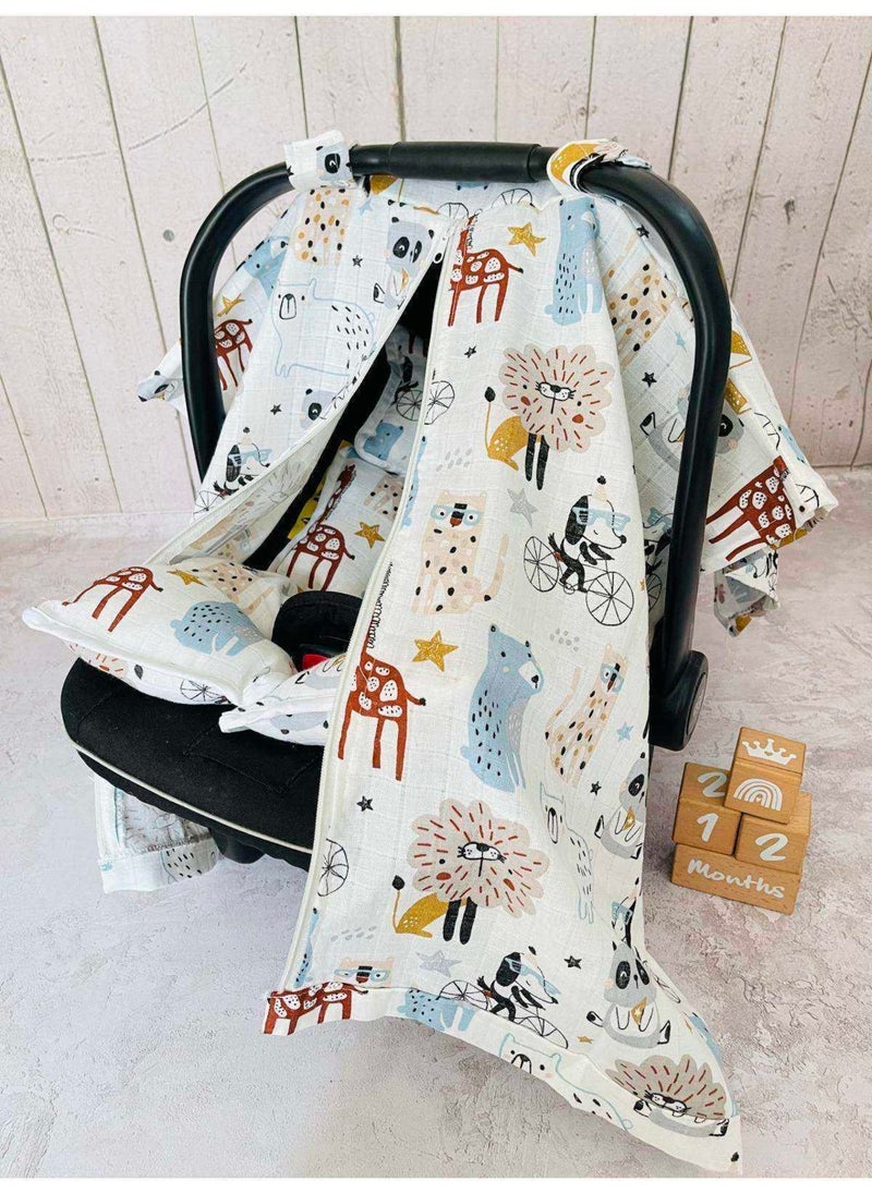 Animals Muslin Cloth Stroller Cover and Infant Carrier Cushion