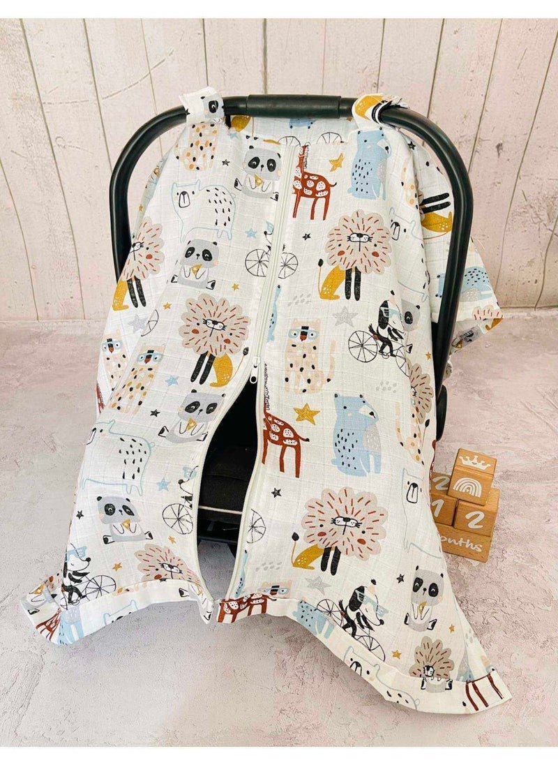 Animals Muslin Cloth Stroller Cover and Infant Carrier Cushion