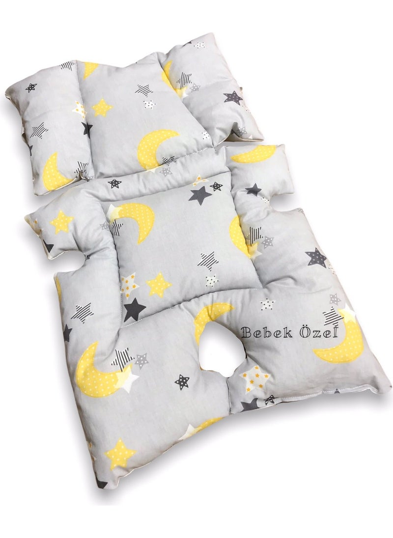 Baby Special Baby Stroller and Car Seat Cushion with Waist Support Gray Crescent and Star