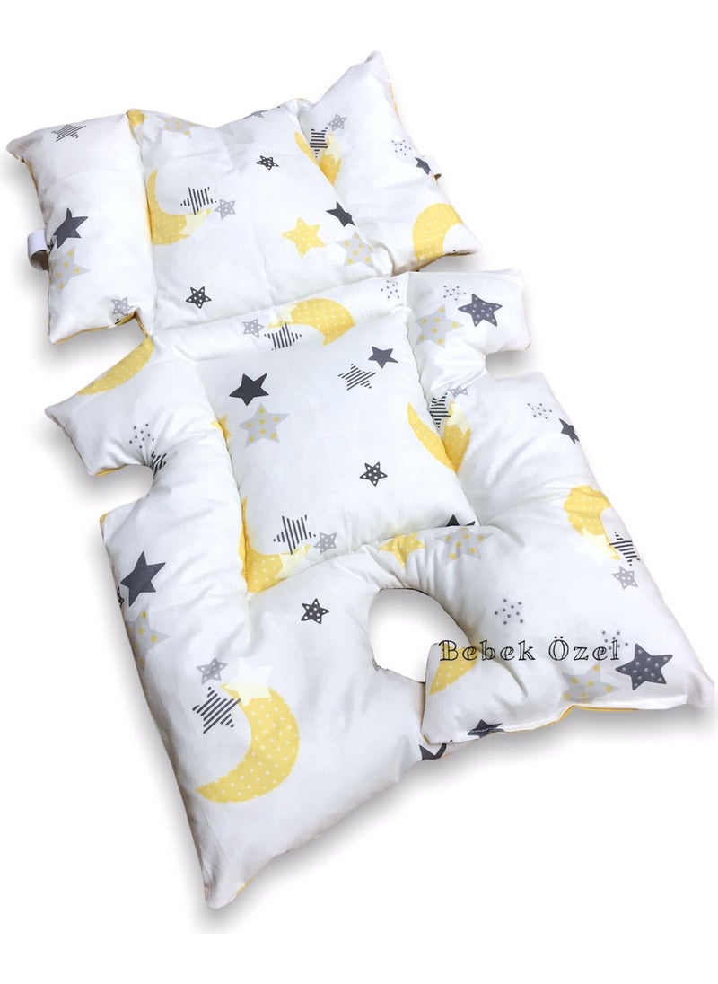 Baby Special Baby Stroller and Car Seat Cushion with Waist Support Yellow Crescent/Yellow Polka Dot