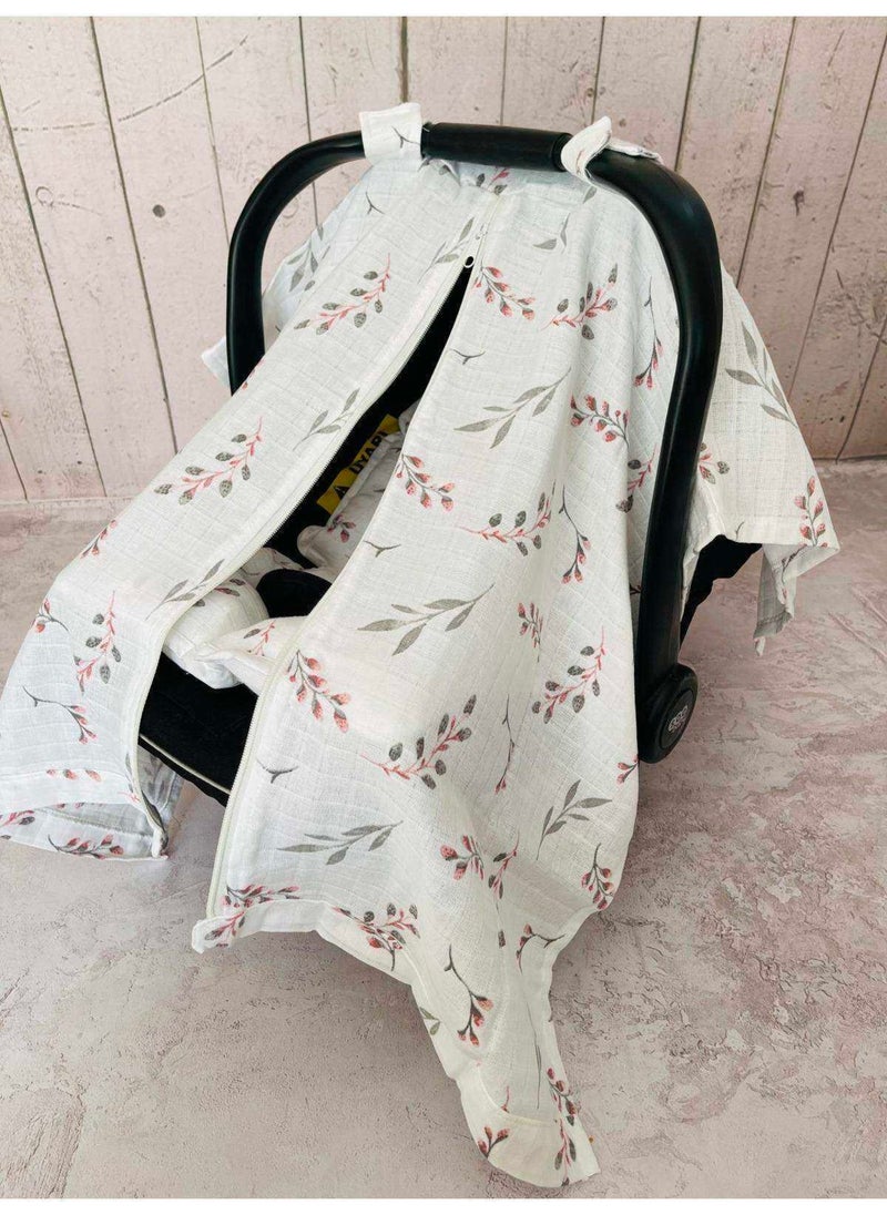 Powder Leaf Muslin Cloth Stroller Cover and Infant Carrier Cushion