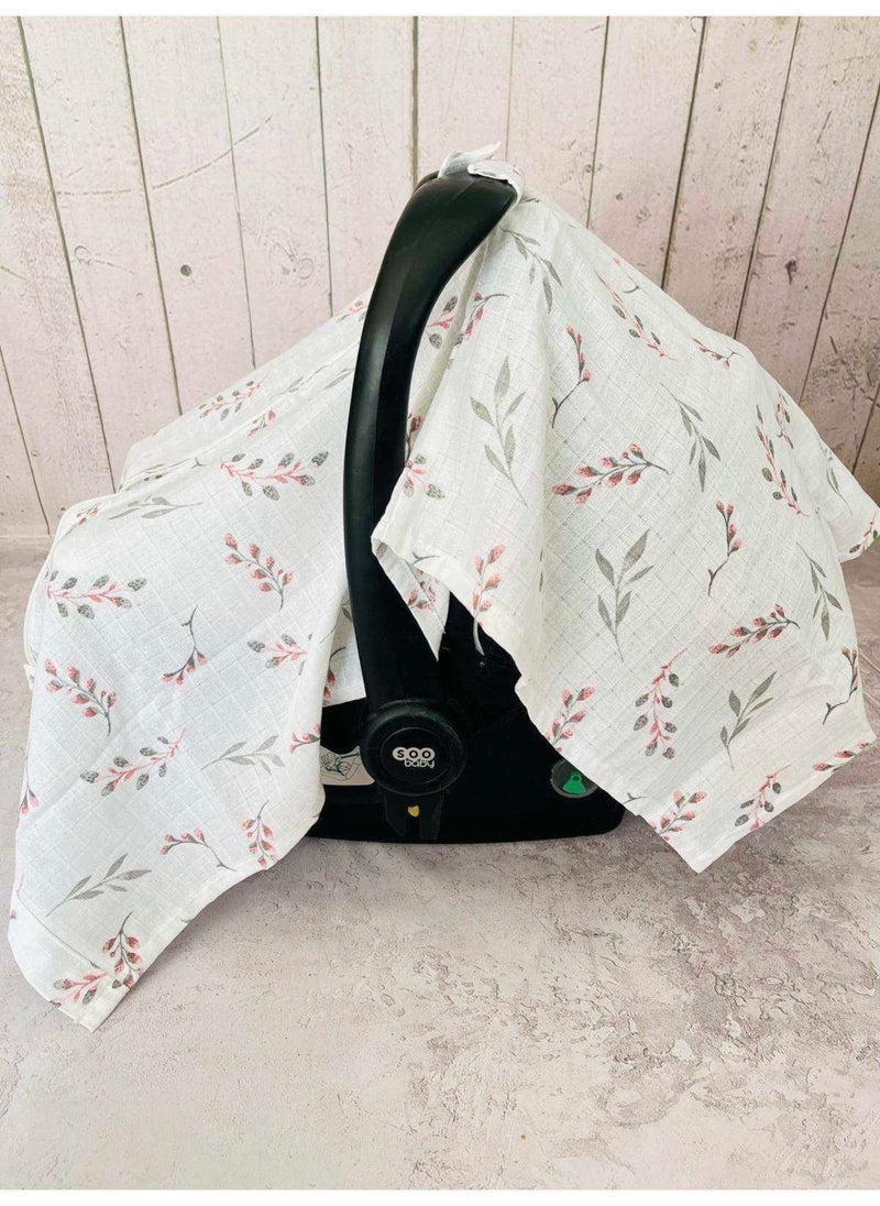 Powder Leaf Muslin Cloth Stroller Cover and Infant Carrier Cushion
