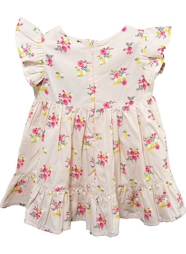 Baby Girl Powder Floral Patterned Ruffle Woven Dress (6MONTHS-4YEARS)