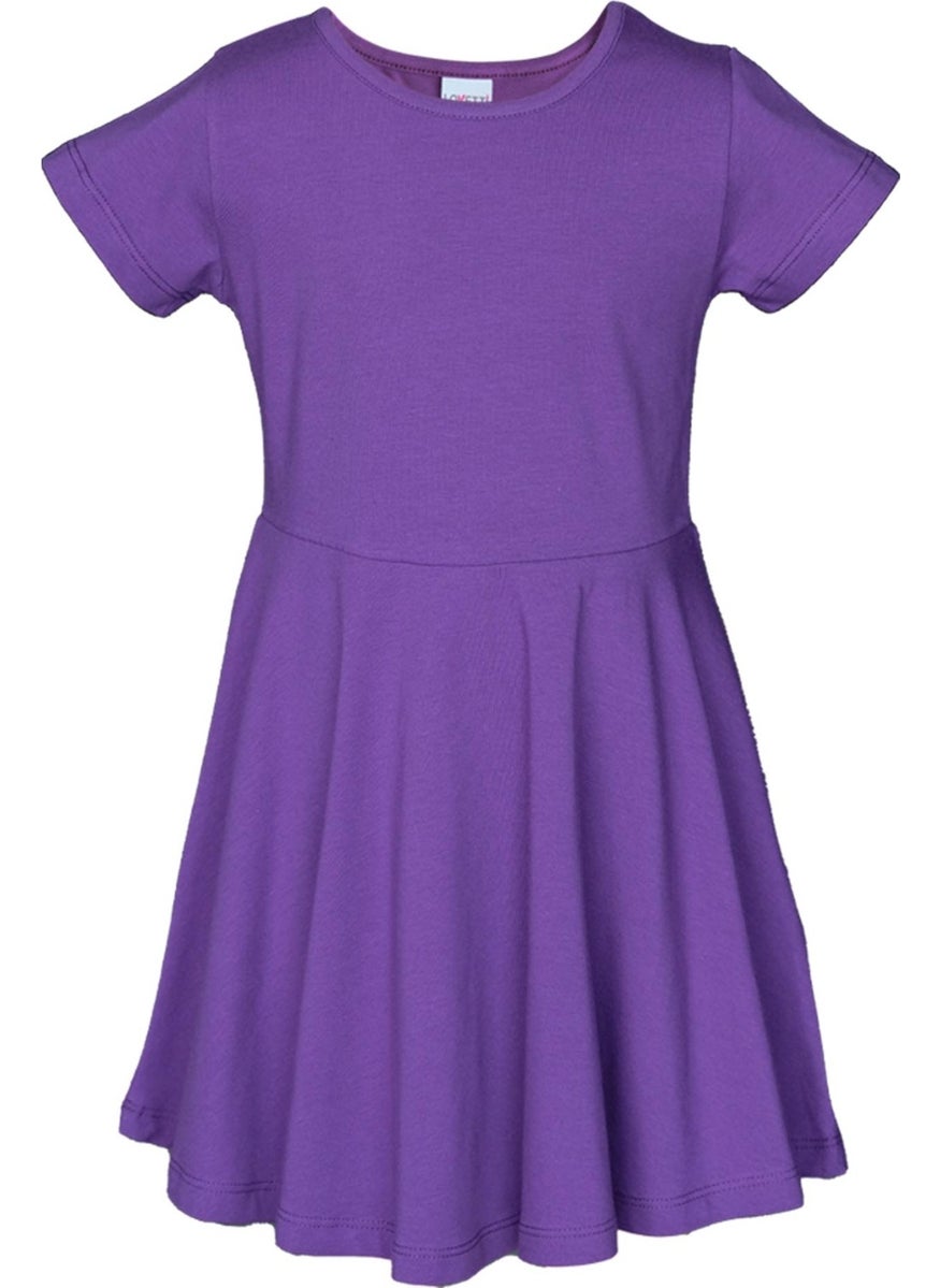 Purple Colored Basic Girl Short Sleeve Dress