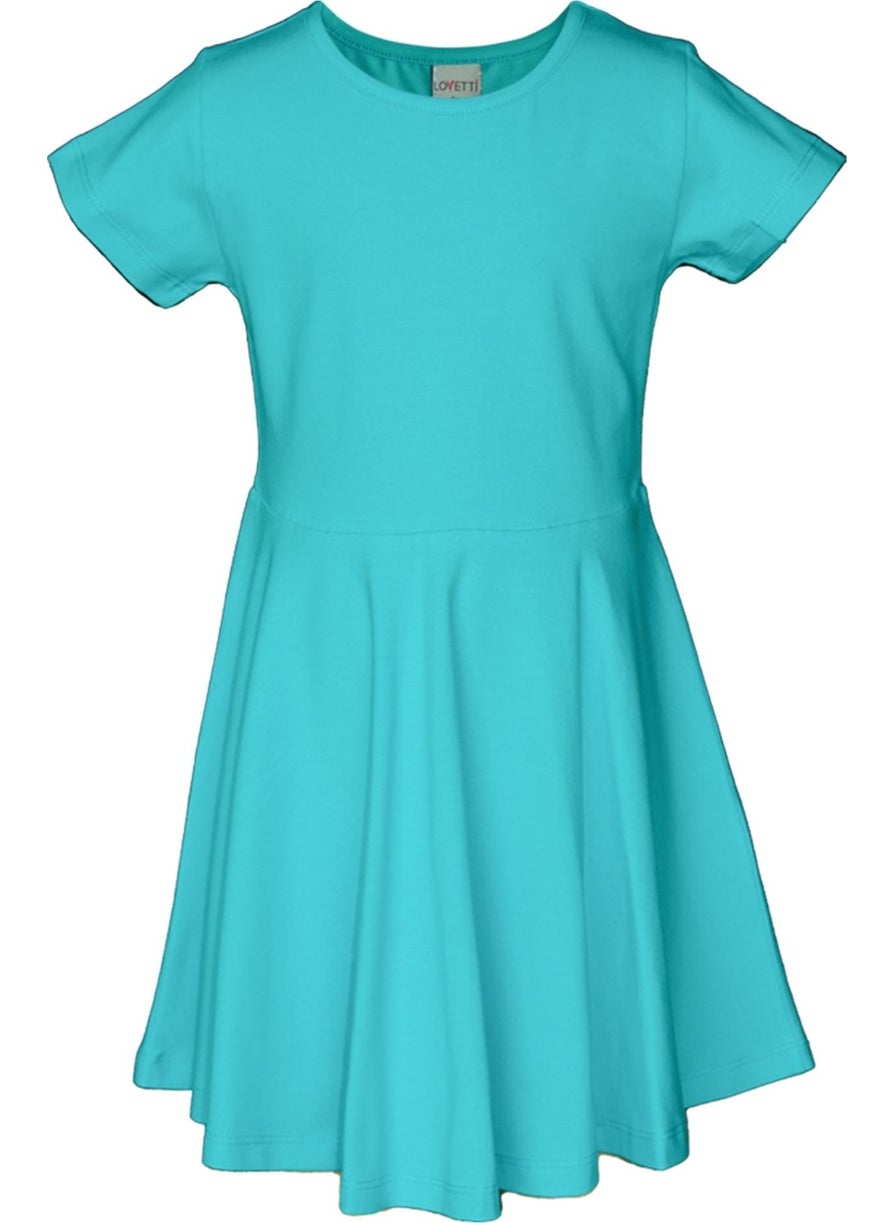 Light Turquoise Colored Basic Girl Short Sleeve Dress