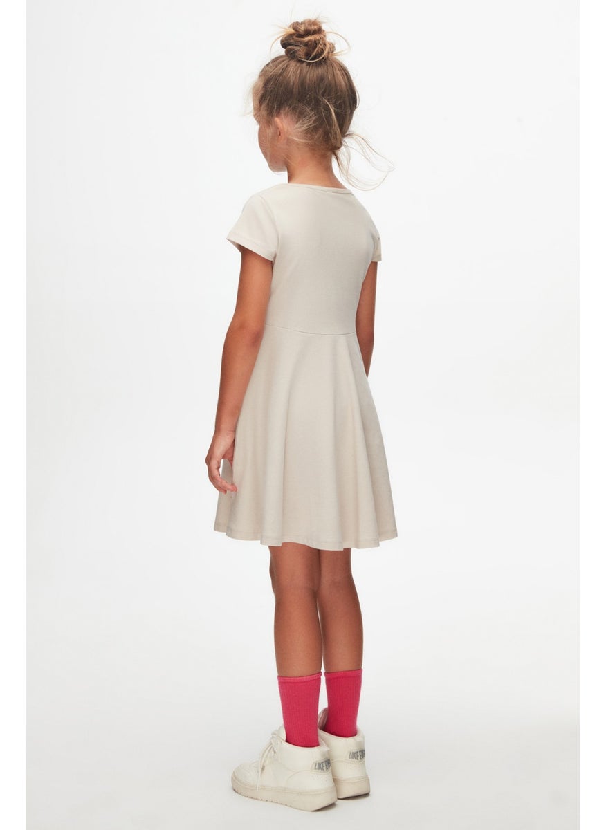 Stone Colored Basic Girl Short Sleeve Dress