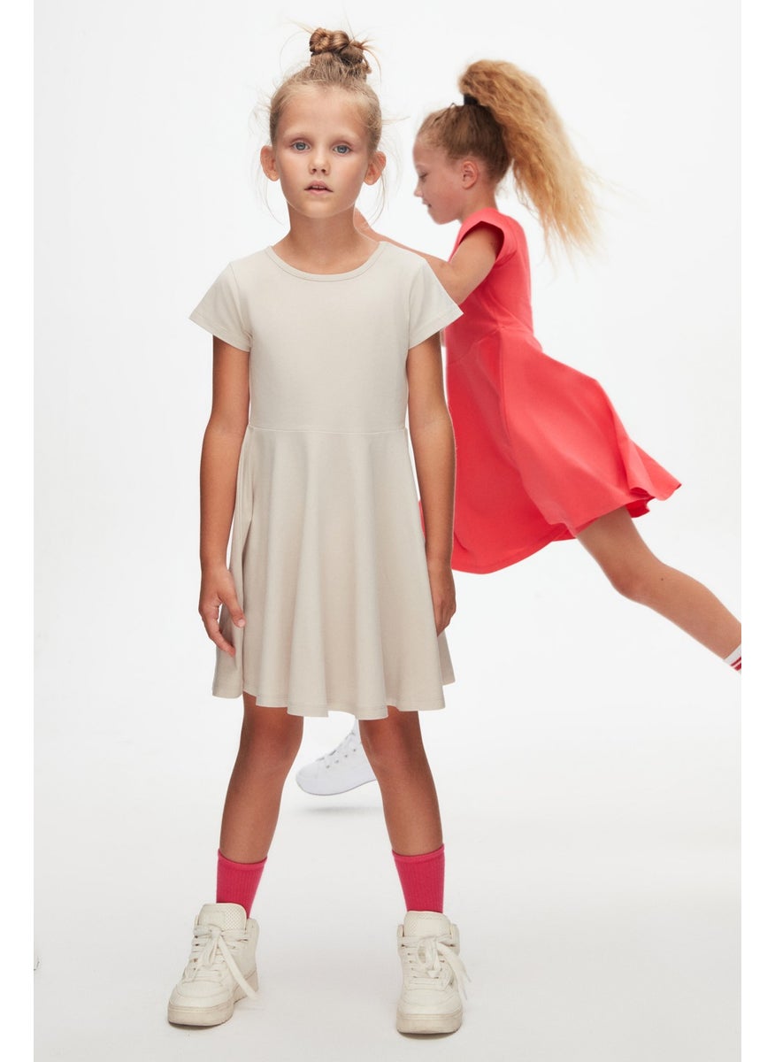 Stone Colored Basic Girl Short Sleeve Dress