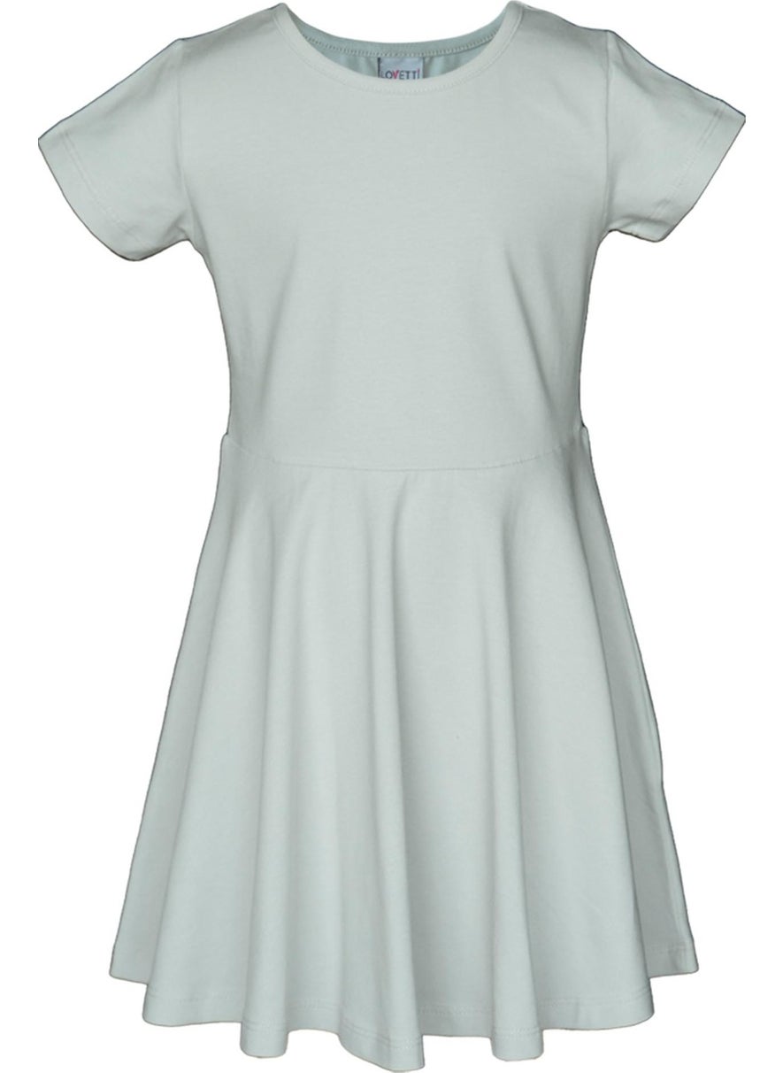 Smoke Gray Colored Basic Girl Short Sleeve Dress