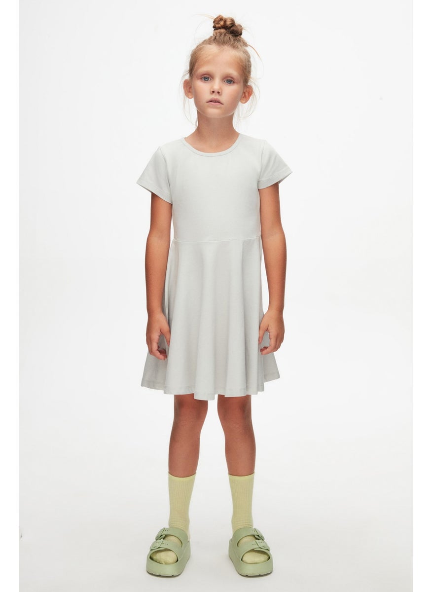 Smoke Gray Colored Basic Girl Short Sleeve Dress