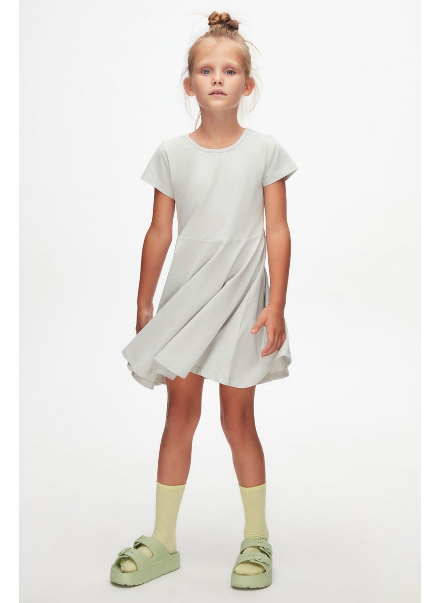 Smoke Gray Colored Basic Girl Short Sleeve Dress