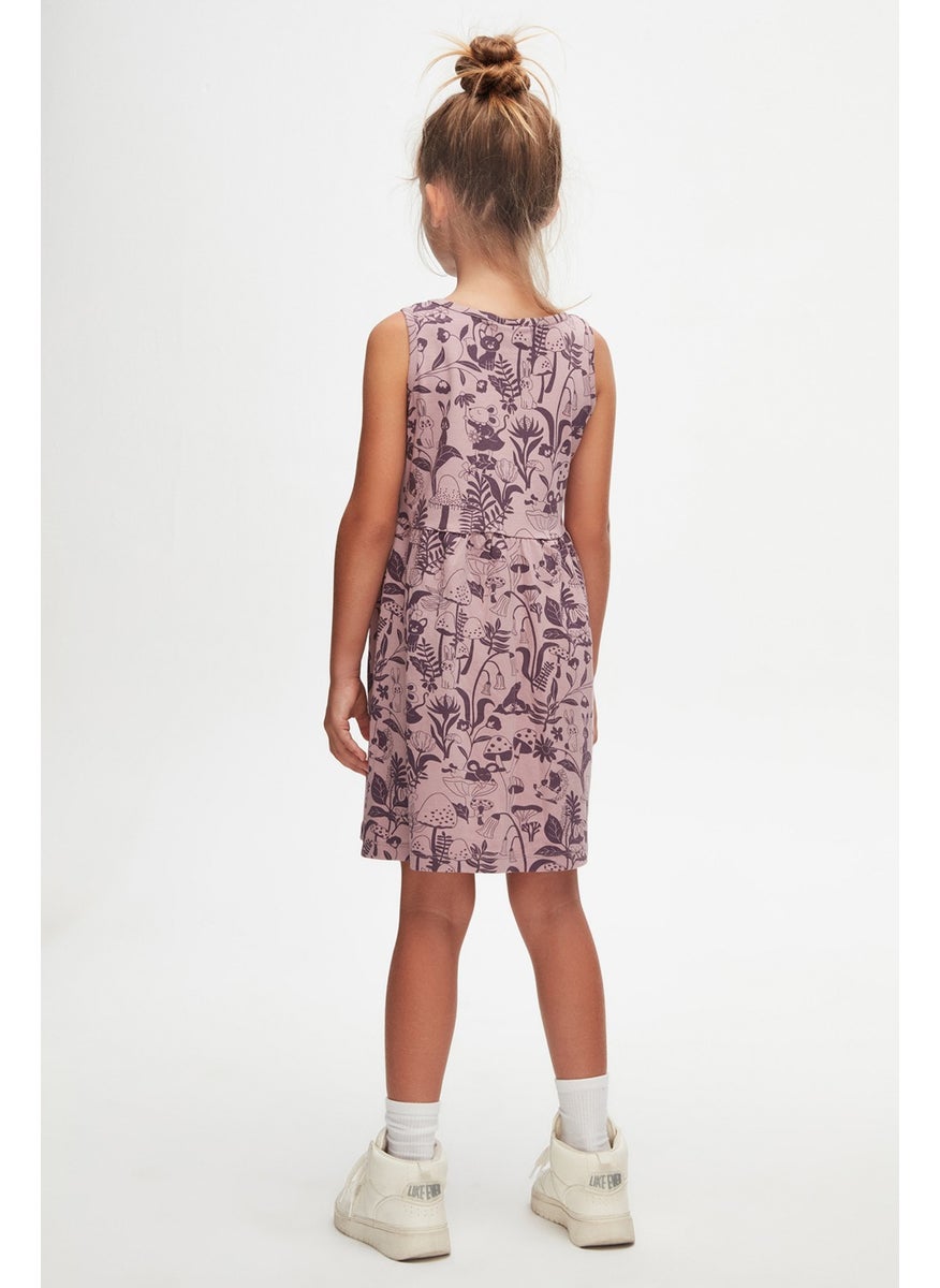 Dusty Rose Forest Animals Girl's Patterned Sleeveless Dress