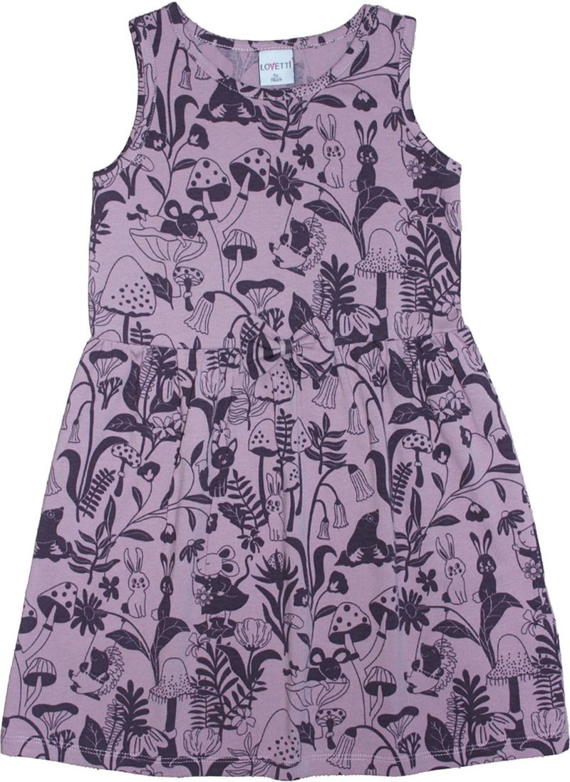 Dusty Rose Forest Animals Girl's Patterned Sleeveless Dress