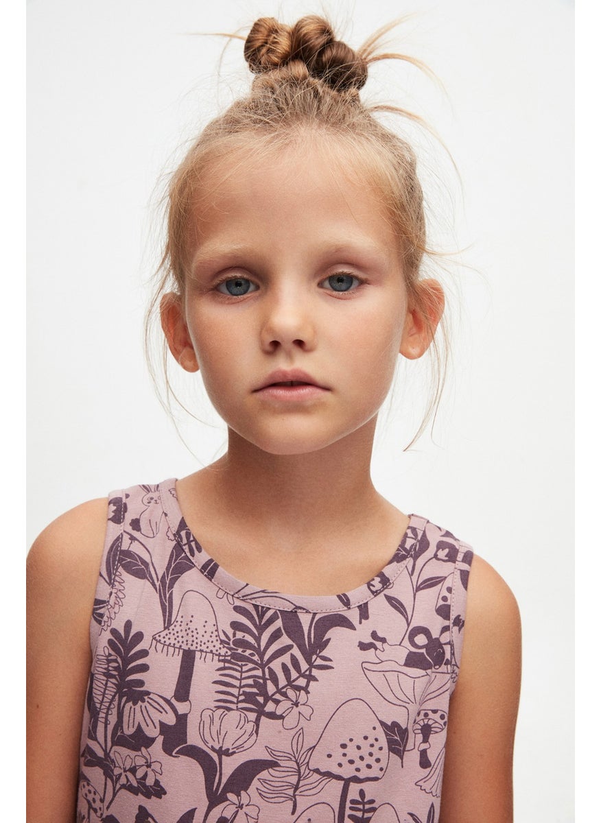 Dusty Rose Forest Animals Girl's Patterned Sleeveless Dress