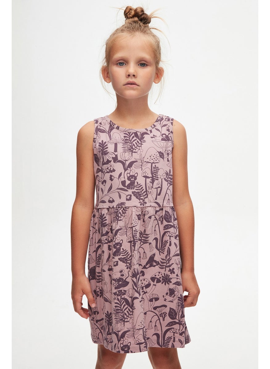 Dusty Rose Forest Animals Girl's Patterned Sleeveless Dress